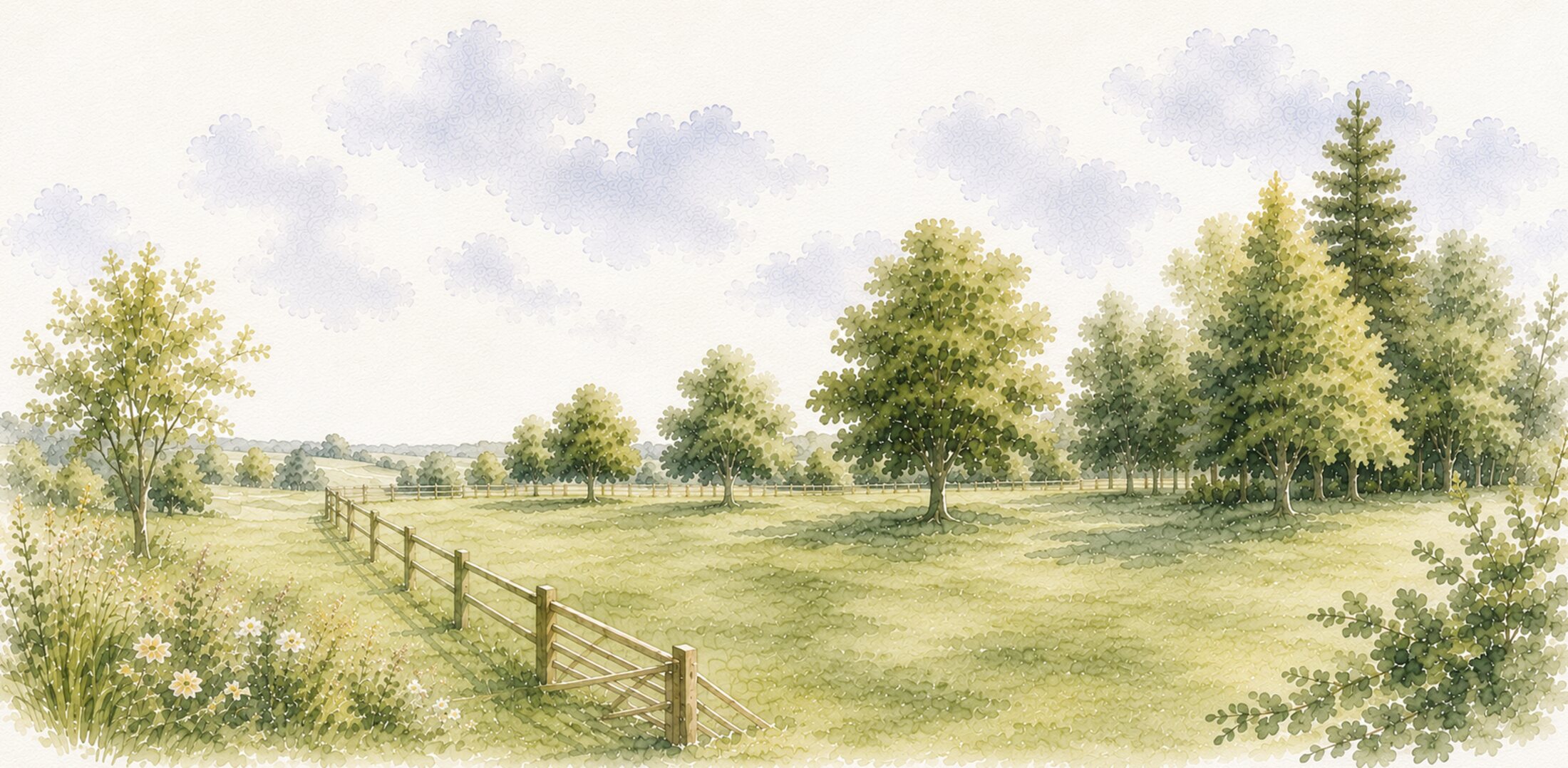 Le parc du manoir, à l'aquarelle